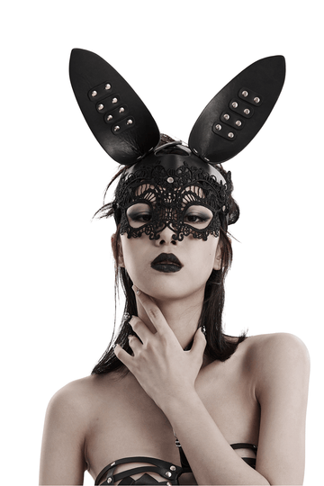 Bunny Mask with 3D Ears: Gothic Lace and Leather